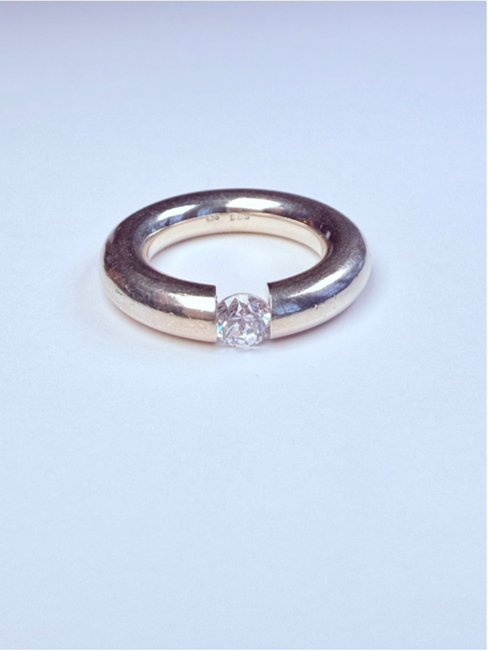 Edward Bess Modernist CZ Solitaire Bold 925 Sterling Silver 5MM Heavy Band Ring